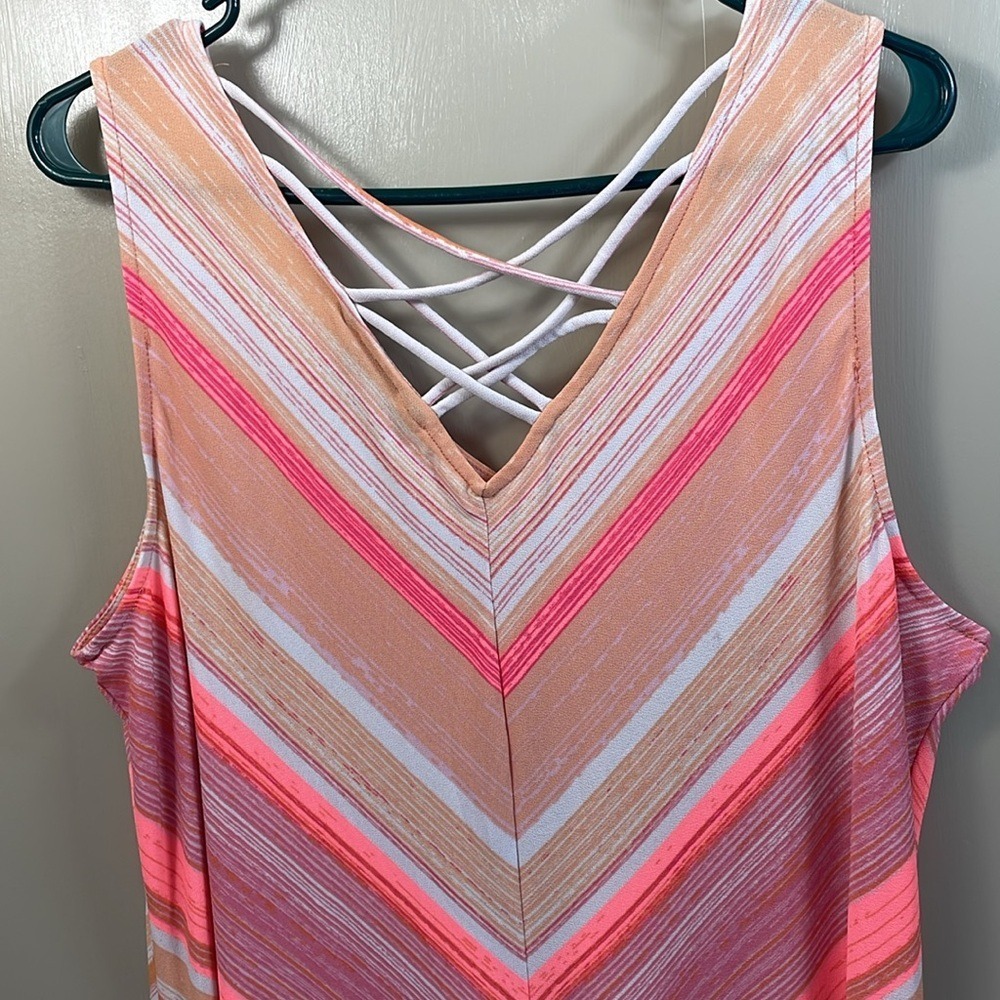 Striped Maxi Dress Criss Cross Back Sleeveless Casual Summer - Picture 5 of 10